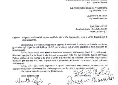 Lettera di ringraziamento